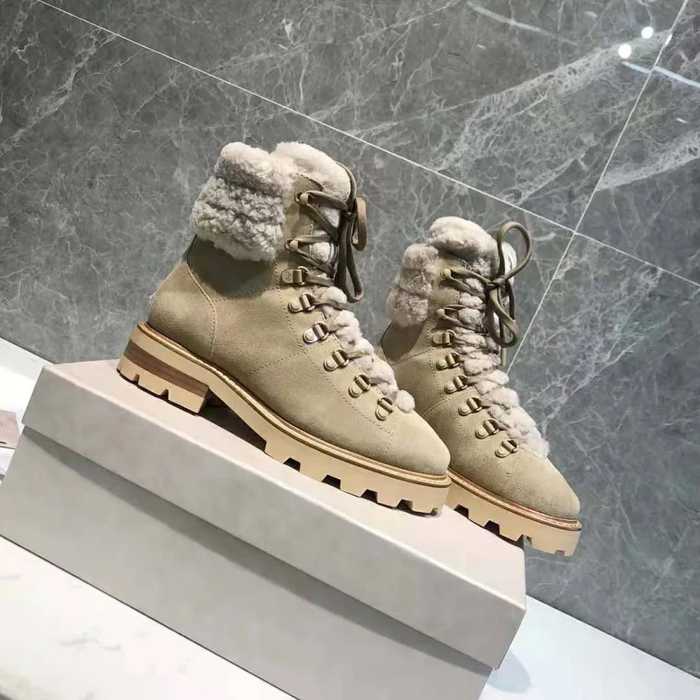 Jimmy Choo Eshe Flat Shearling Stucco Suede Hiking Boots for Women Jimmy Choo Eshe Flat Shearling Stucco Suede Hiking Boots for Women
