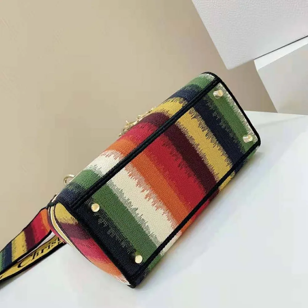 Dior Medium Lady D-lite Bag Multicolor D for Women in Stripes Embroidery Dior Medium Lady D-lite Bag Multicolor D for Women in Stripes Embroidery