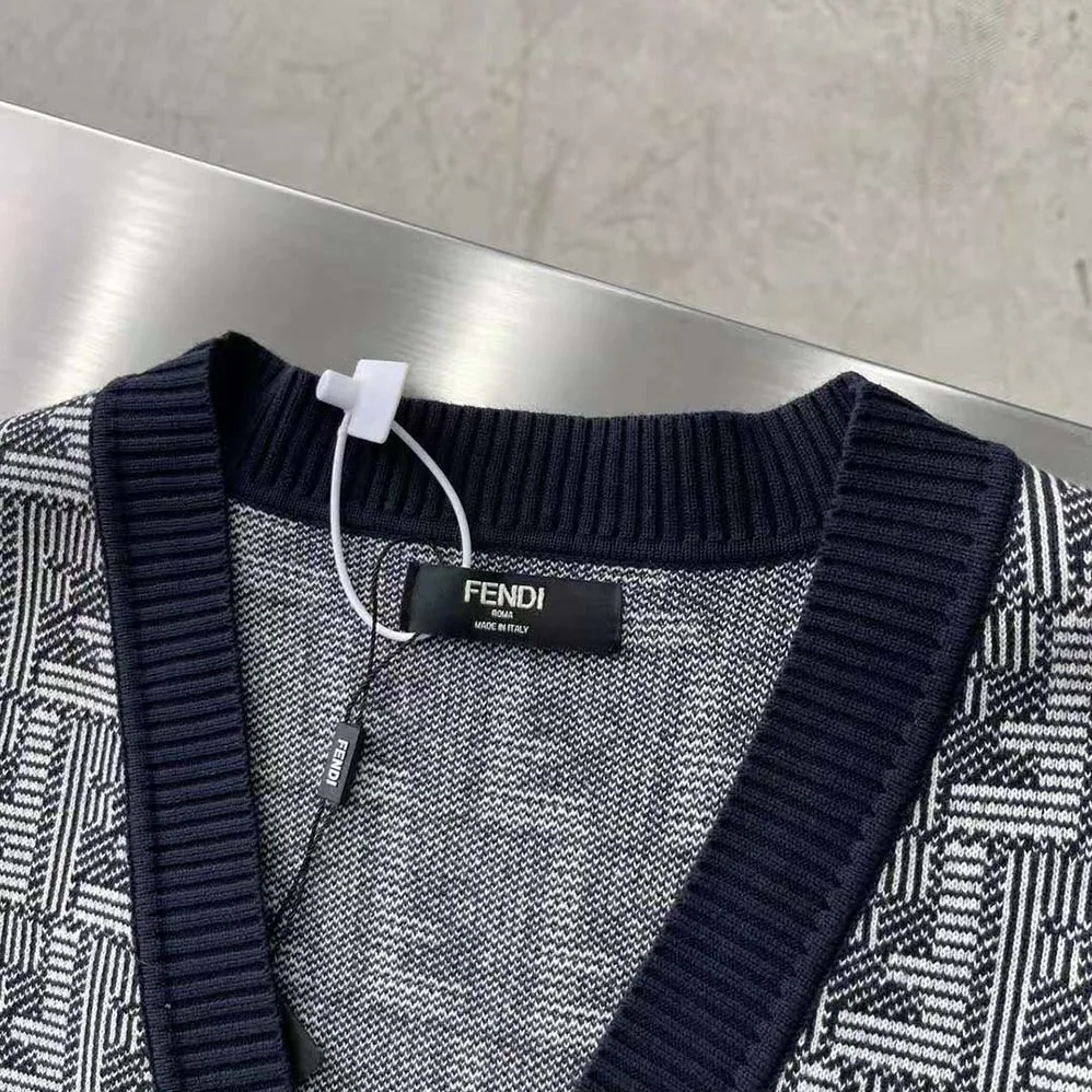 Fendi Blue Wool Cardigan-FZC491APJHF0QB0 for Men