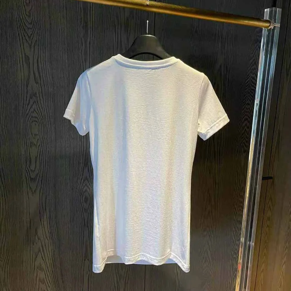 Dolce Gabbana D&G Short-Sleeved Jersey T-Shirt with DG Button Embellishment for Women