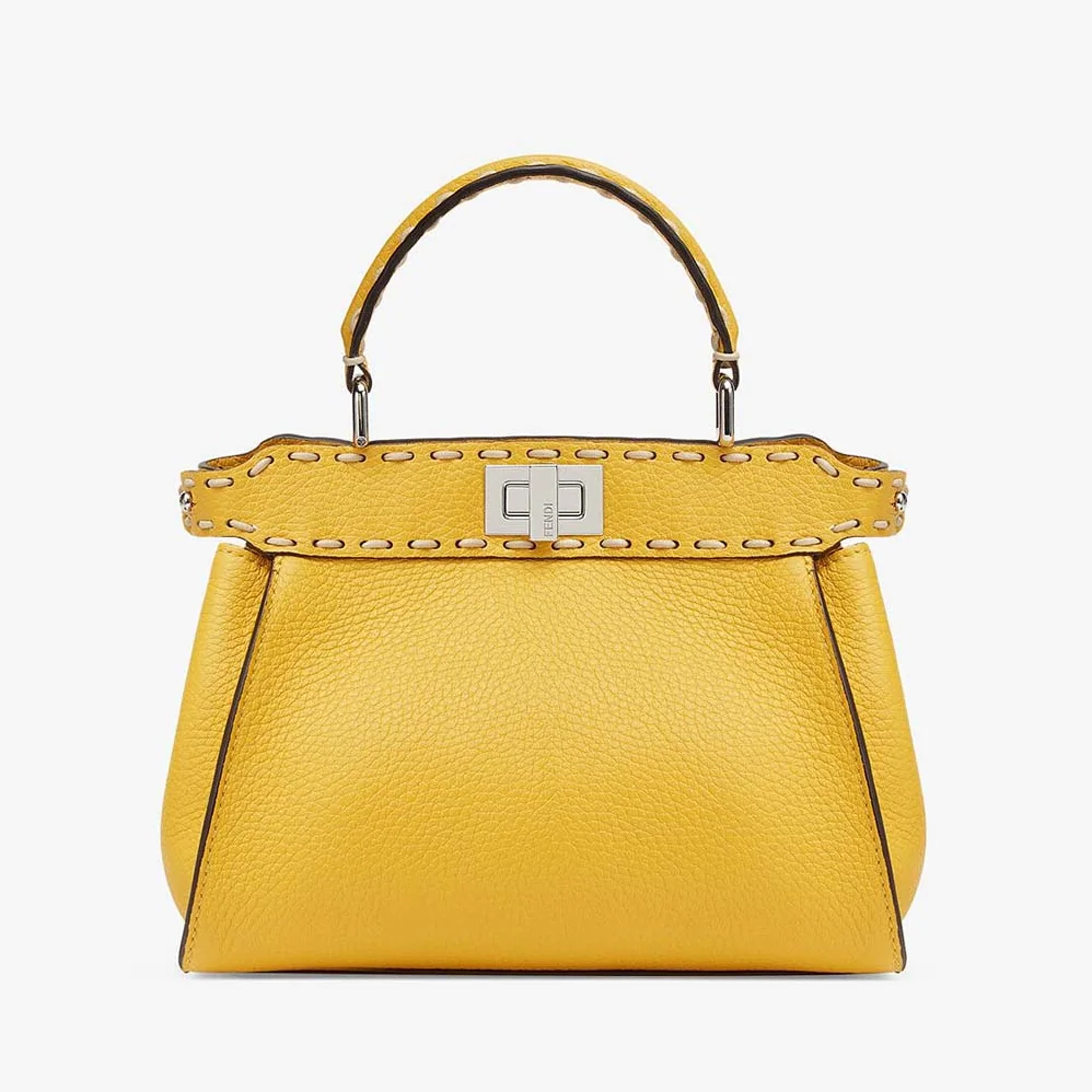 Fendi Peekaboo Iconic Mini Full Grain Leather Bag for Women in Yellow
