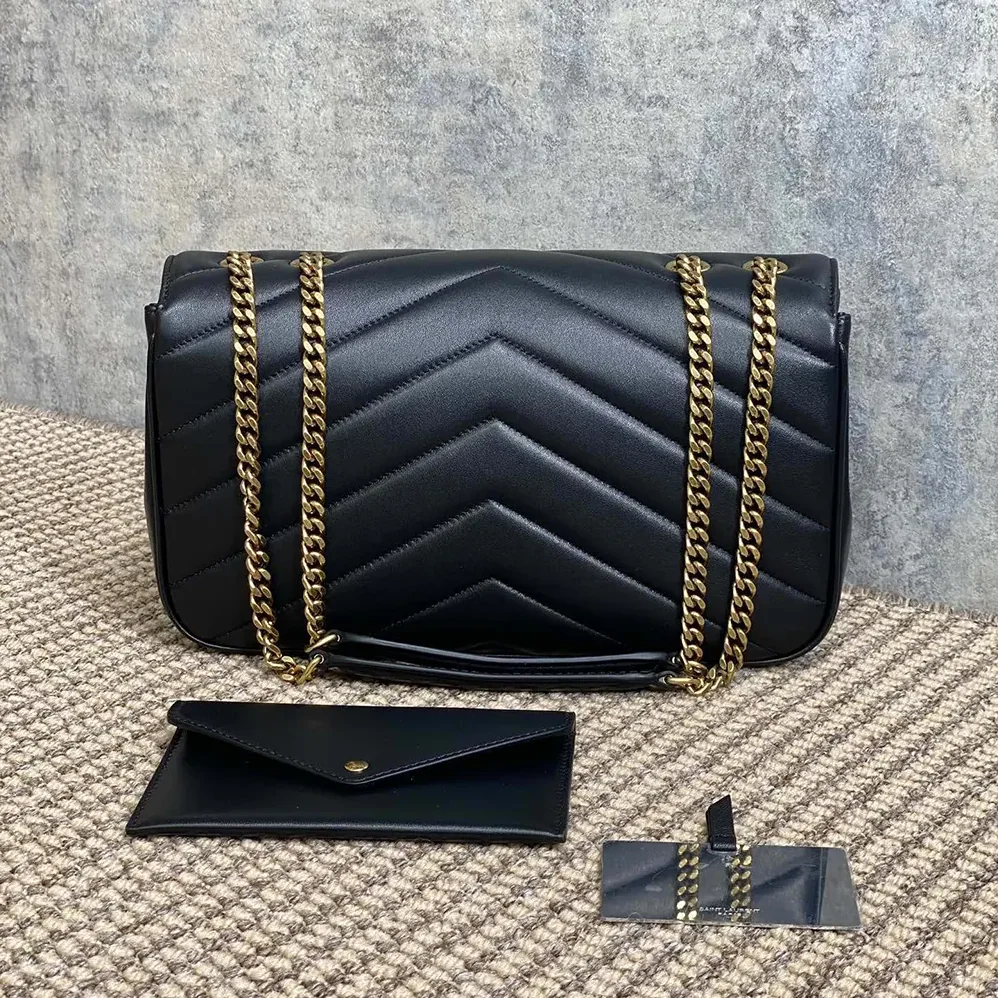Saint Laurent YSL Loulou Medium in Matelasse Lambskin for Women in Black Saint Laurent YSL Loulou Medium in Matelasse Lambskin for Women in Black