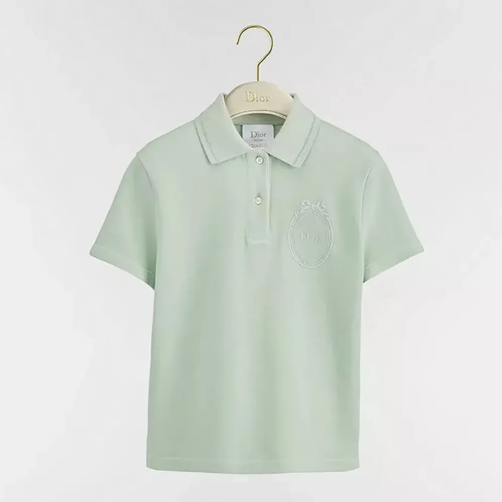 Dior Médaillon Embroidered Polo Shirt Green Cotton-Blend Piqué for Women Dior Médaillon Embroidered Polo Shirt Green Cotton-Blend Piqué for Women