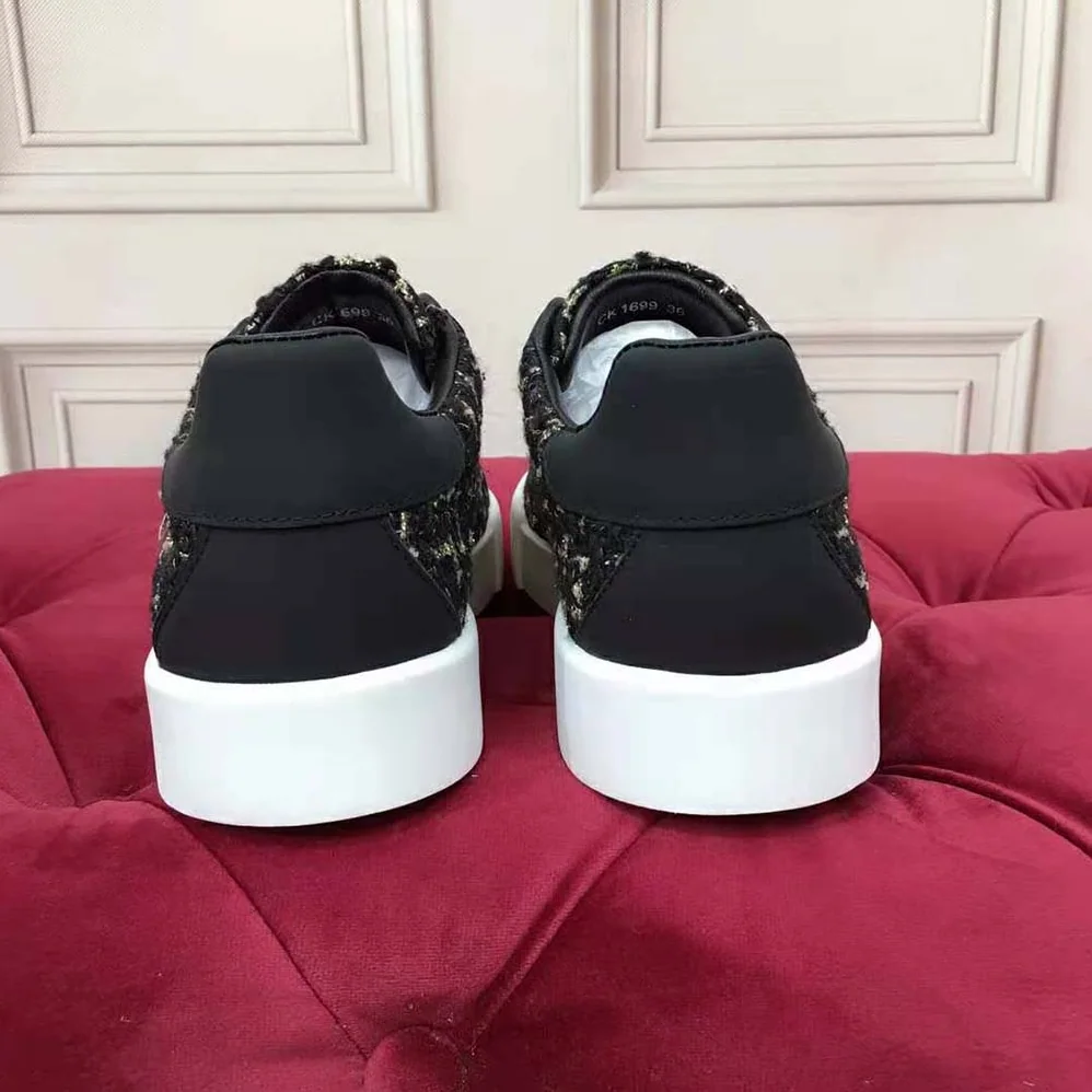 Dolce Gabbana D&G Portofino Sneakers in Tweed for Women in Black