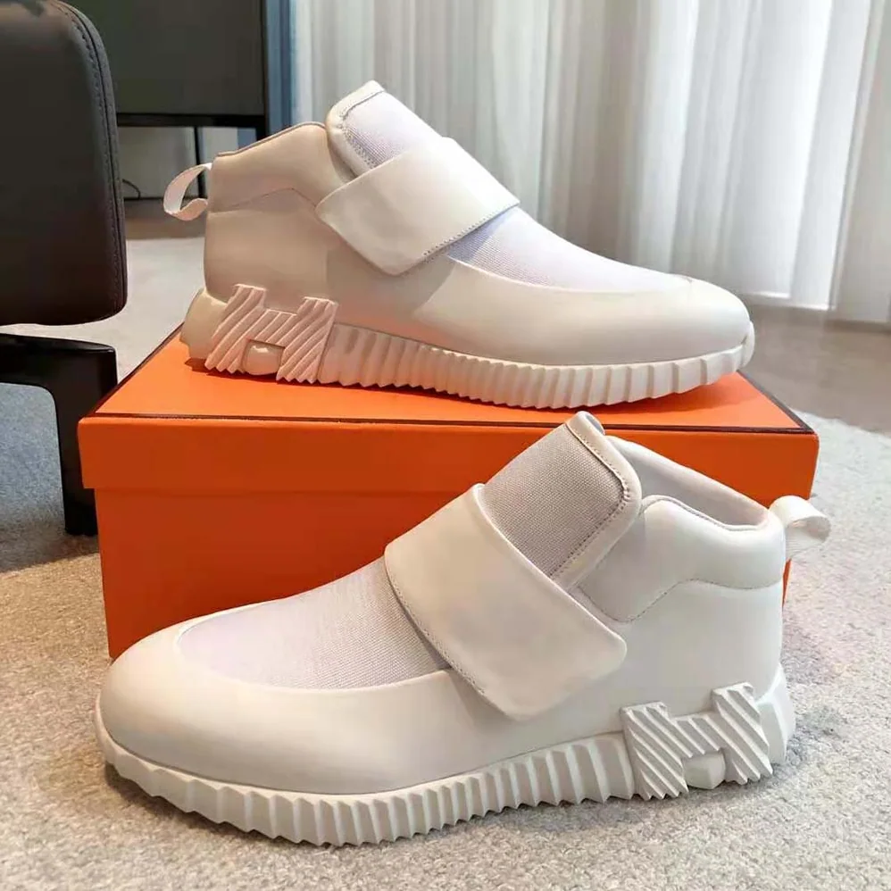 Hermes H Sneaker in Stretch Canvas and Calfskin for Men in White Hermes H Sneaker in Stretch Canvas and Calfskin for Men in White