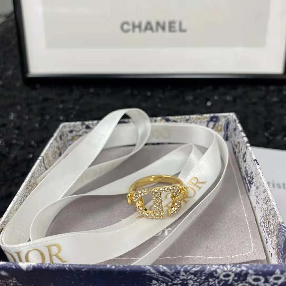 Dior CD Navy Ring Gold-Finish Metal and White Crystals for Women Dior CD Navy Ring Gold-Finish Metal and White Crystals for Women