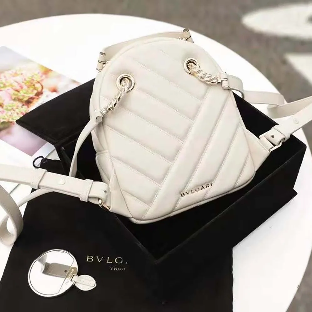Bvlgari Serpenti Cabochon Backpack in White Agate Calf Leather for Women