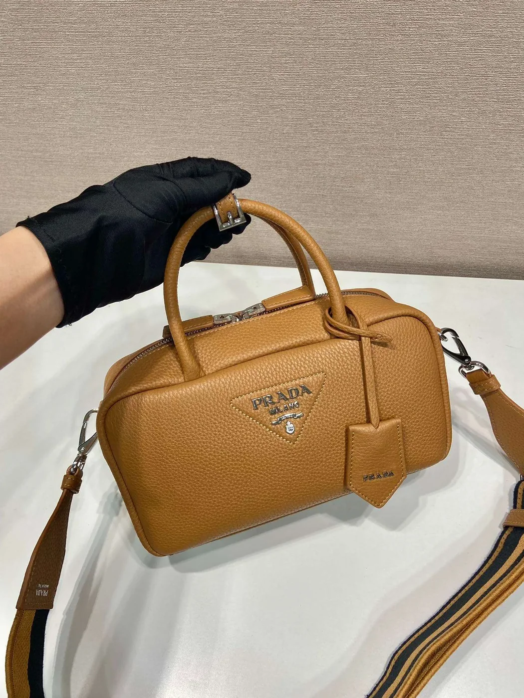 Prada Top-Handle Bag Brown/White/Green Khaki / 1BB102_2DKV_F02Z8_V_3OO Prada Top-Handle Bag Brown/White/Green Khaki / 1BB102_2DKV_F02Z8_V_3OO