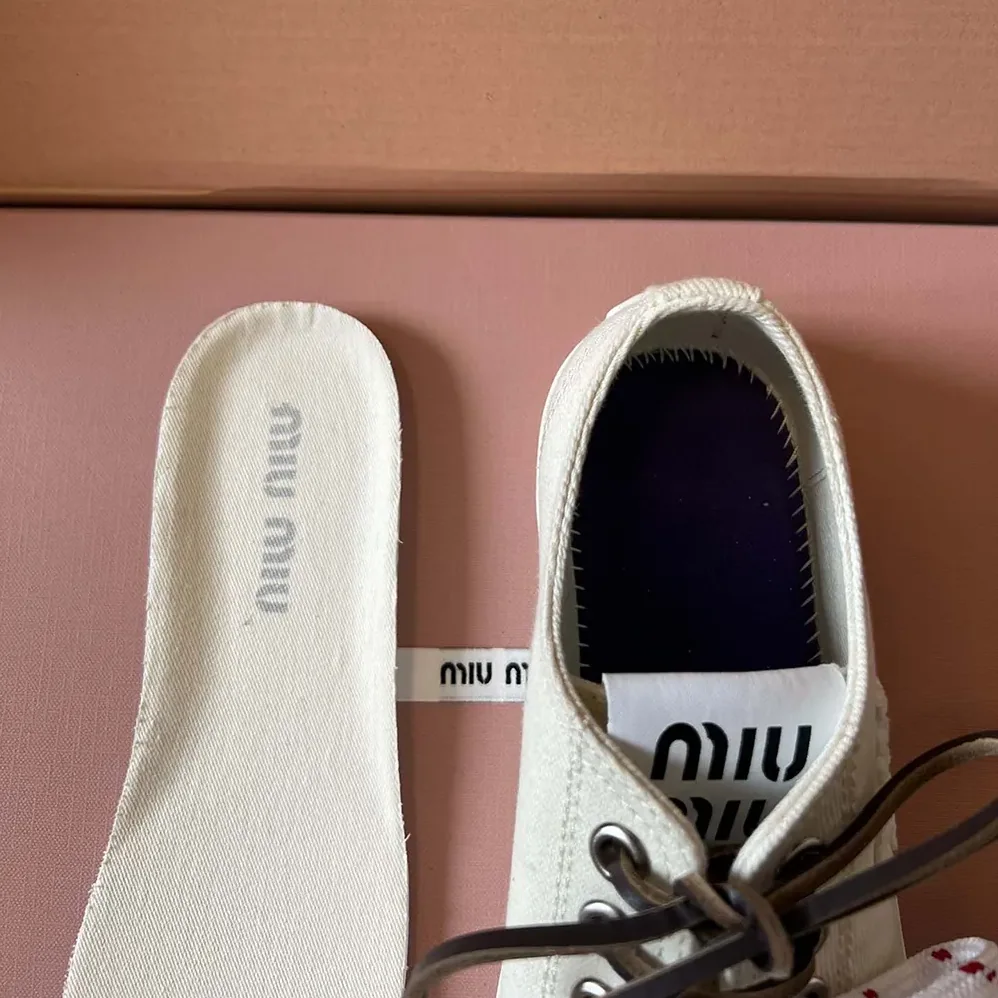 Miu Miu Washed Denim Sneakers for Women in White