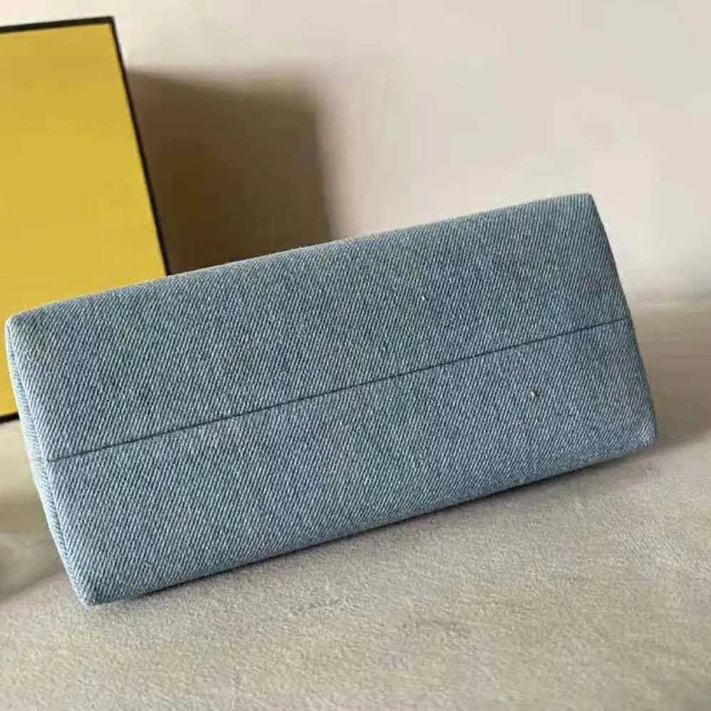 Fendi By The Way Mini Light Blue Denim Small Boston Bag for Women