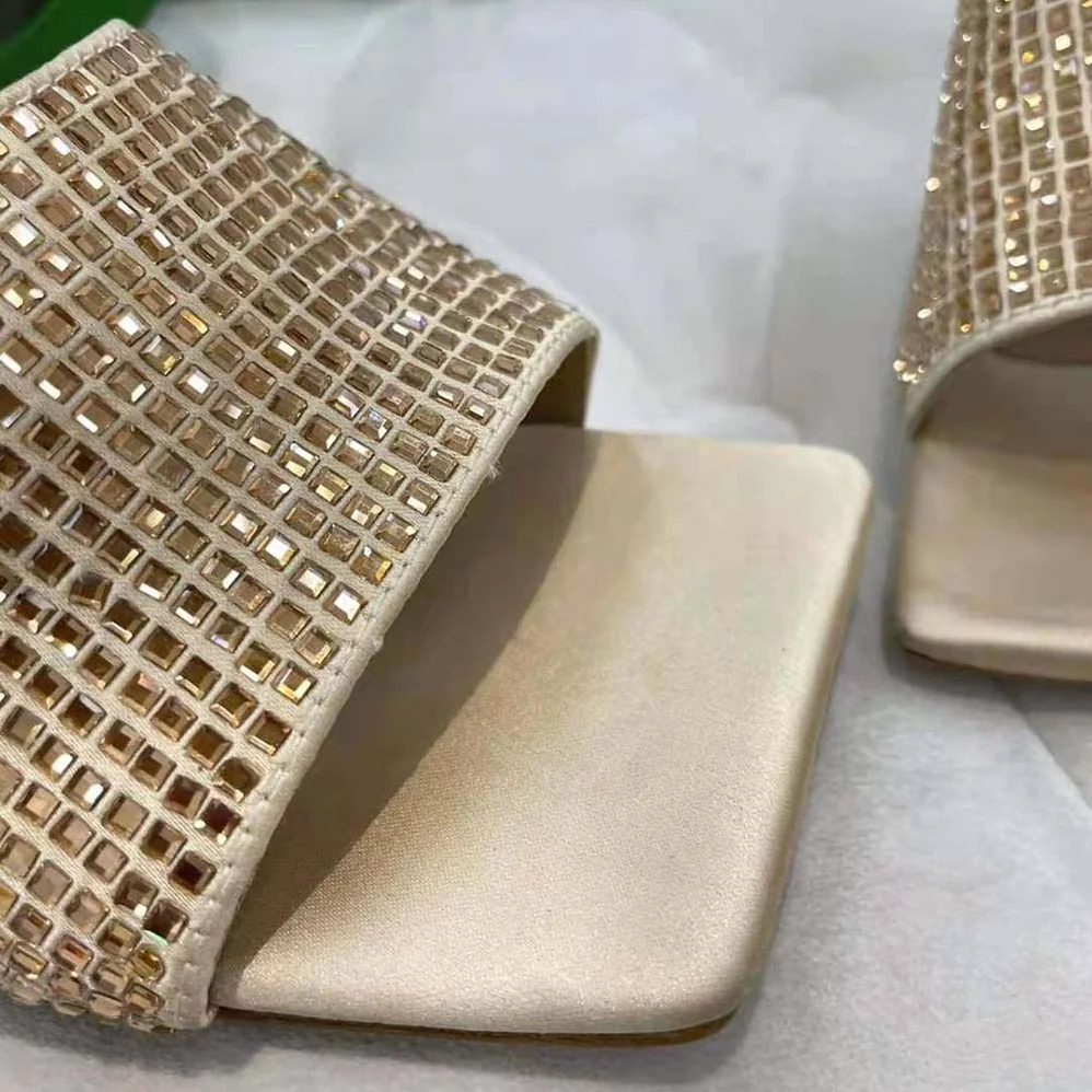 Bottega Veneta Stretch Strass-Embellished Silk Mules for Women in Gold