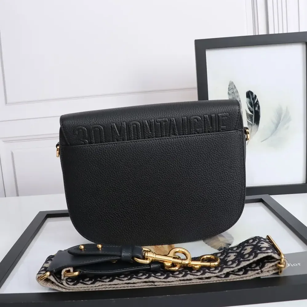 Dior Large Dior Bobby Bag Black Grained Calfskin with Embroidered Shoulder Strap for Women