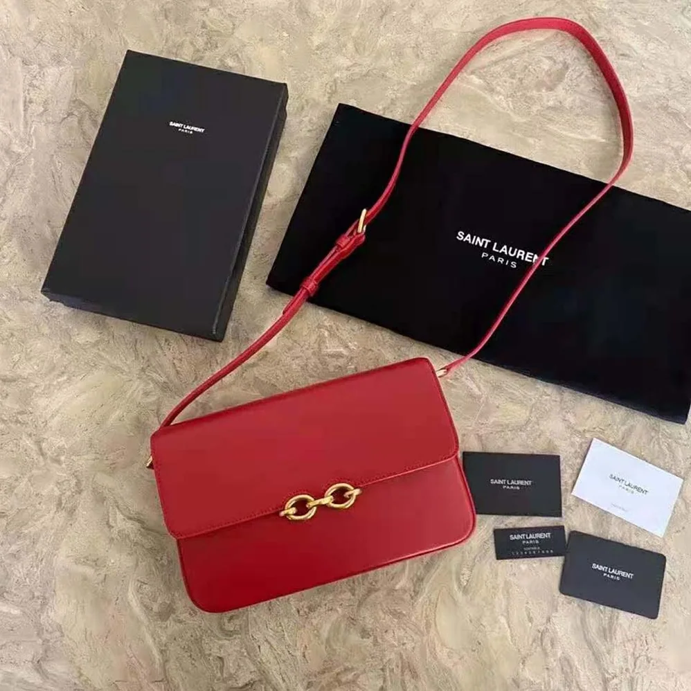 Saint Laurent YSL LE Maillon Satchel in Smooth Leather for Women in Red