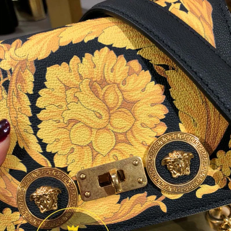 Versace Small Barocco Icon Shoulder Bag Calf Leather for Women in Black Versace Small Barocco Icon Shoulder Bag Calf Leather for Women in Black