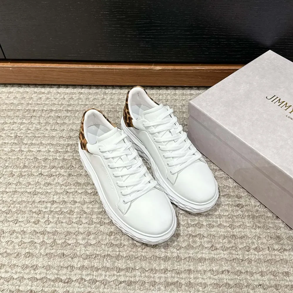 Jimmy Choo Diamond Maxi/F II Chalk Leopard Print Leather Trainers for Women