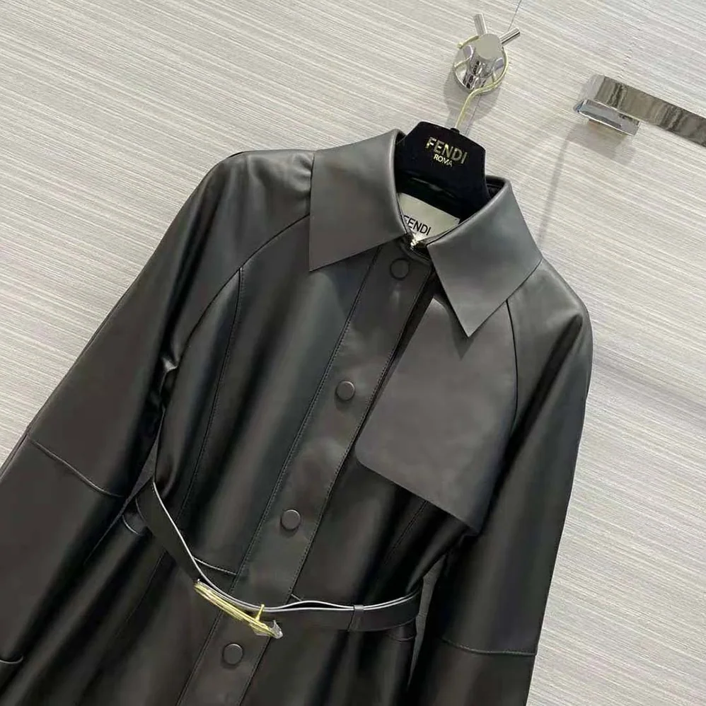 Fendi Black Waxed Leather Jacket for Women