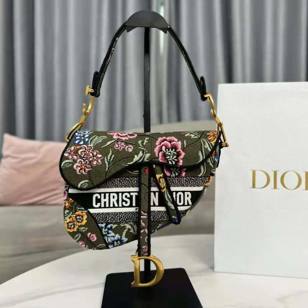 Dior Saddle Bag Green Multicolor Dior Petites Fleurs Embroidery for Women Dior Saddle Bag Green Multicolor Dior Petites Fleurs Embroidery for Women