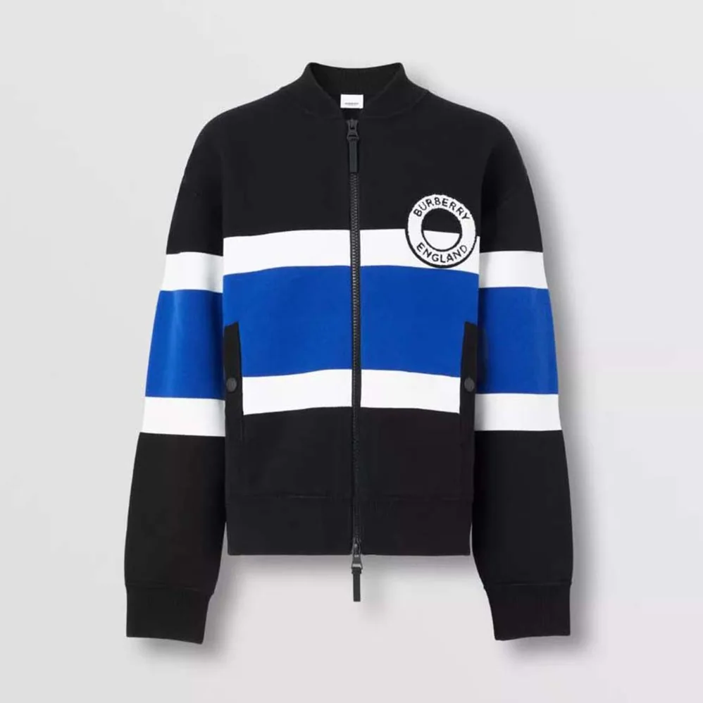 Burberry Logo Graphic Striped Wool Blend Bomber Jacket for Women