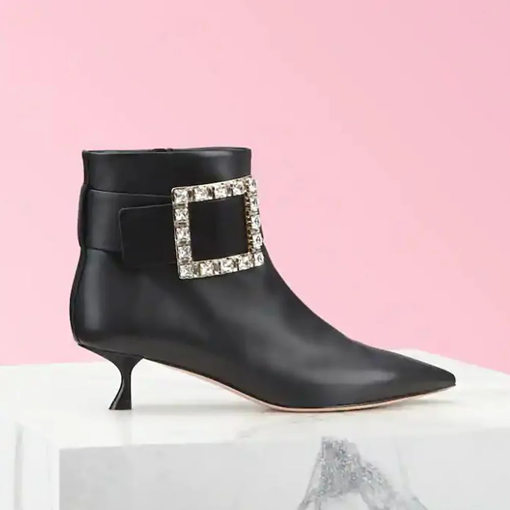 Roger Vivier Pointy Strass Buckle Booties in Leather-4.5cm Heel for Women