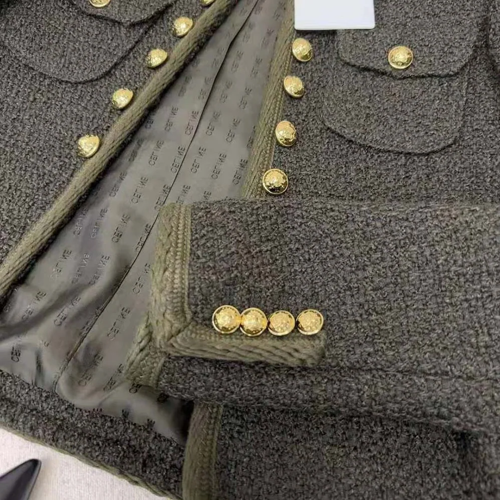 Celine Chelsea Jacket in Bouclette Natté for Women in Green
