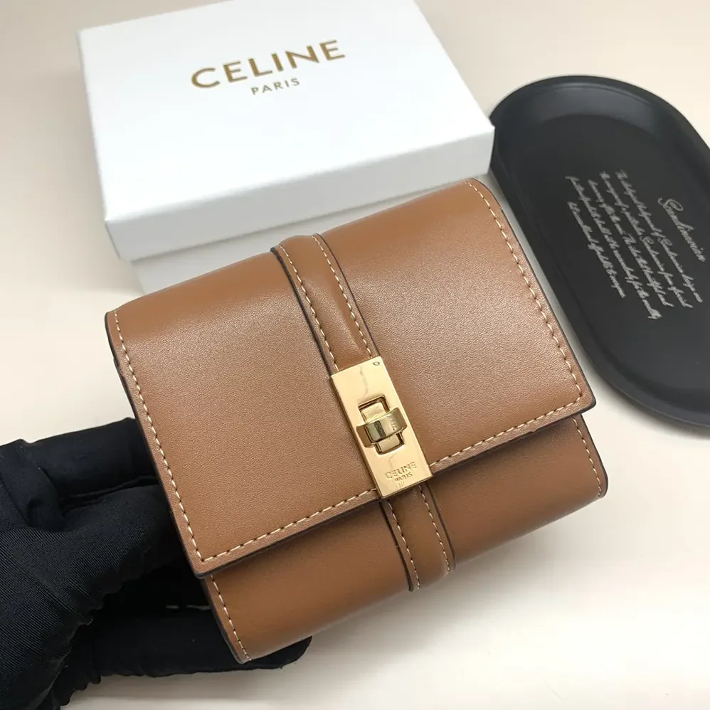 Celine Small Trifold Wallet 16 in Satinated Calfskin for Women in Brown