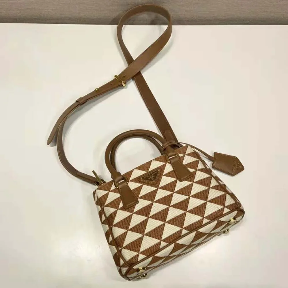 Prada Galleria Embroidered Jacquard Fabric Micro-Bag for Women in Brown Prada Galleria Embroidered Jacquard Fabric Micro-Bag for Women in Brown