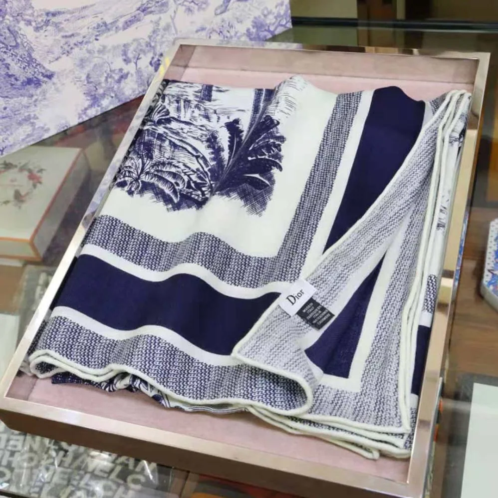 Dior Toile De Jouy Quatre Saisons Square Scarf Blue Silk Twill for Women Dior Toile De Jouy Quatre Saisons Square Scarf Blue Silk Twill for Women