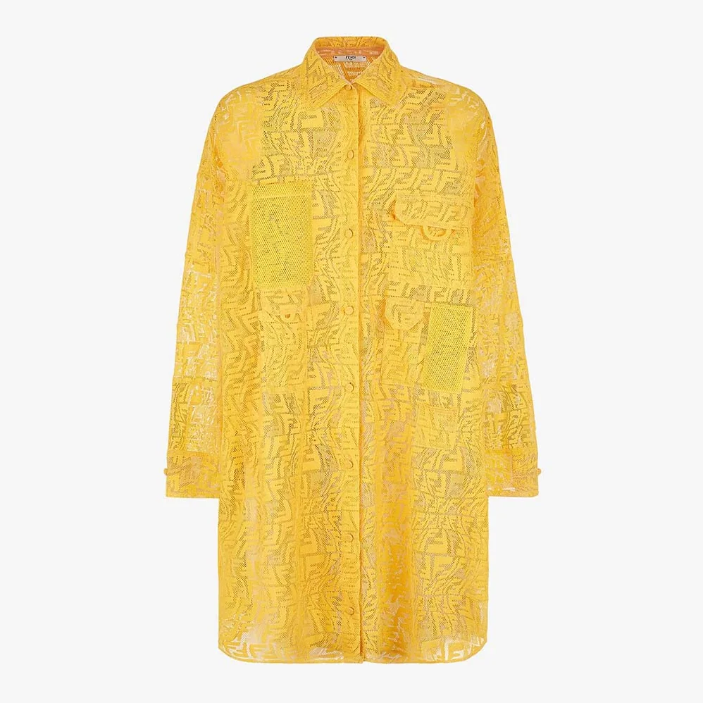 Fendi Yellow Lace Oversized Shirt Dress for Women