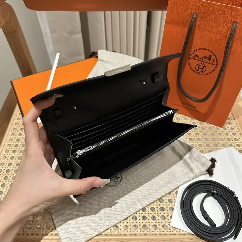 Hermes Constance Long To Go in Epsom Leather for Women in Black/Silver