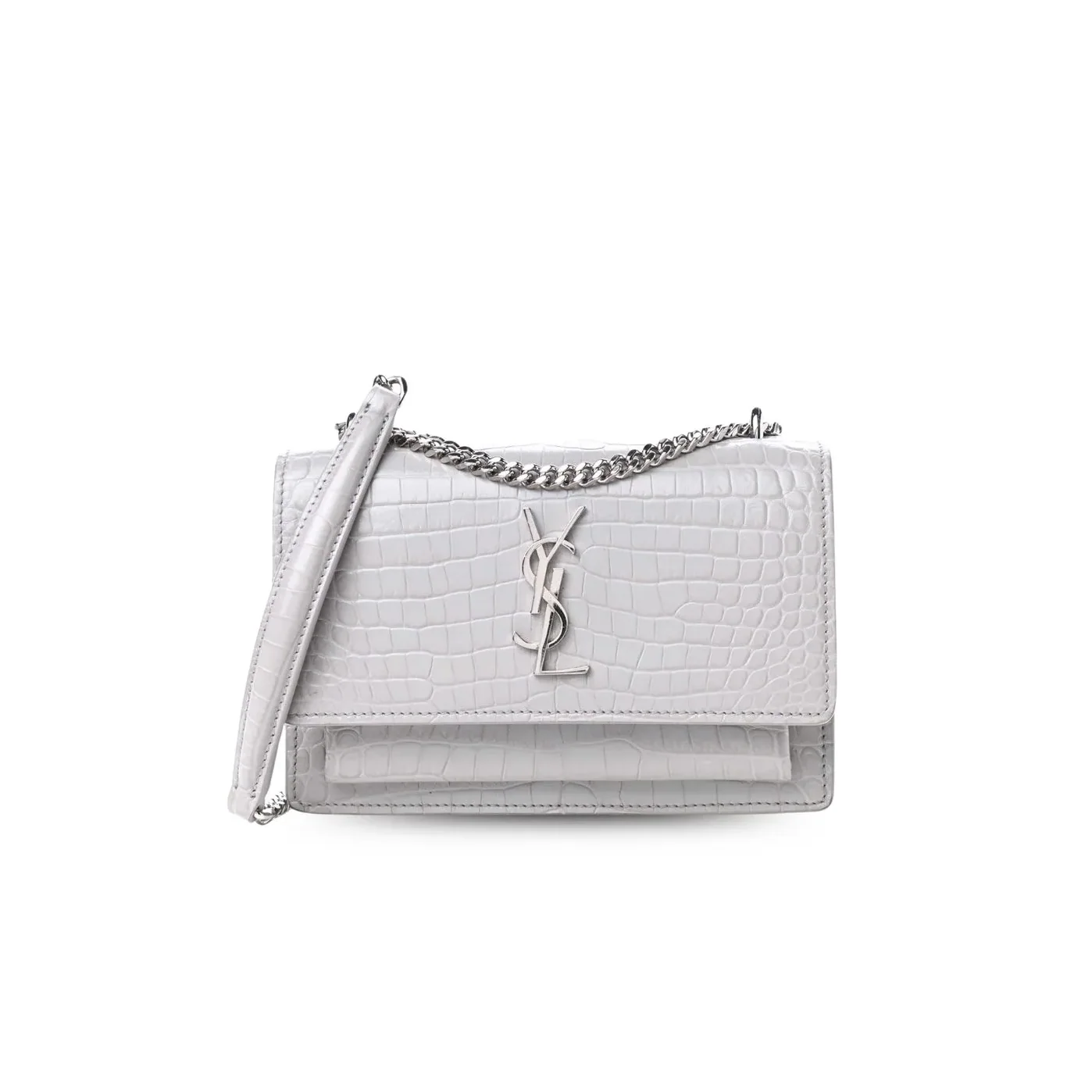 Saint Laurent Sunset Chain Bag White With Silver Hardware in YSL Saint Laurent Sunset Chain Bag White With Silver Hardware in YSL