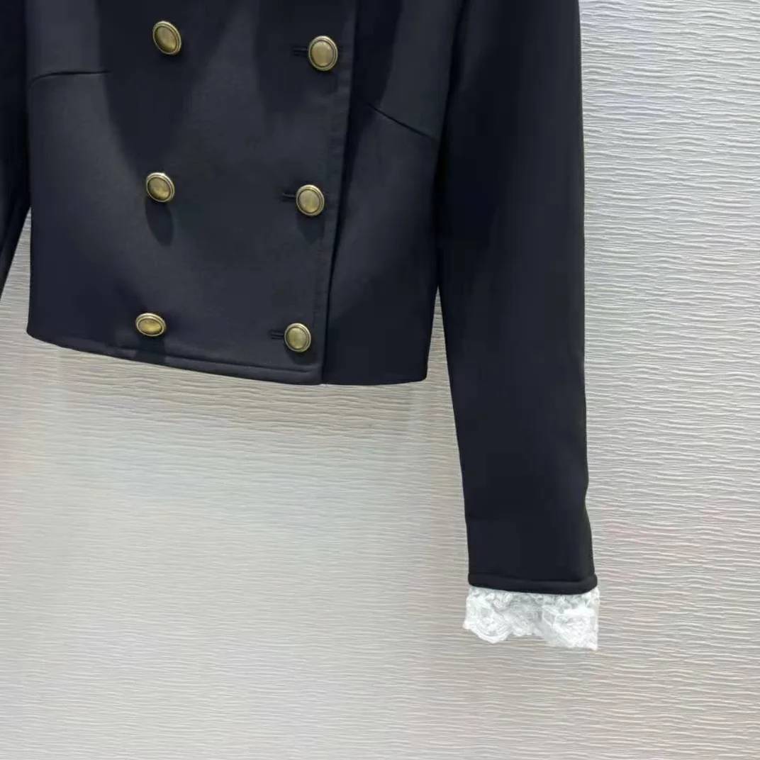 Saint Laurent YSL Short Jacket in Wool Twill with Floral Lace Embroidery for Women Saint Laurent YSL Short Jacket in Wool Twill with Floral Lace Embroidery for Women