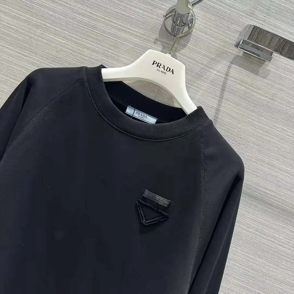 Prada Crew-neck Sweatshirt with Feather Trim for Women in Black
