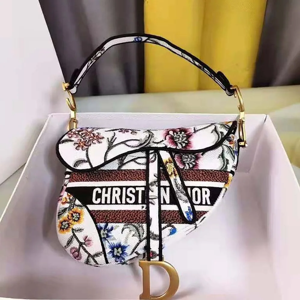 Dior Saddle Bag White Multicolor Dior Petites Fleurs Embroidery for Women Dior Saddle Bag White Multicolor Dior Petites Fleurs Embroidery for Women