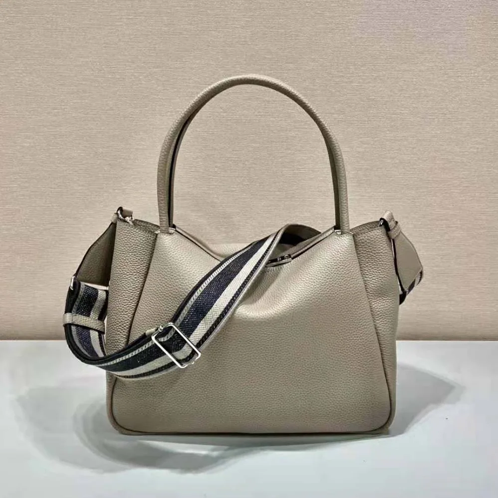 Prada Large Leather Handbag for Women in Gray