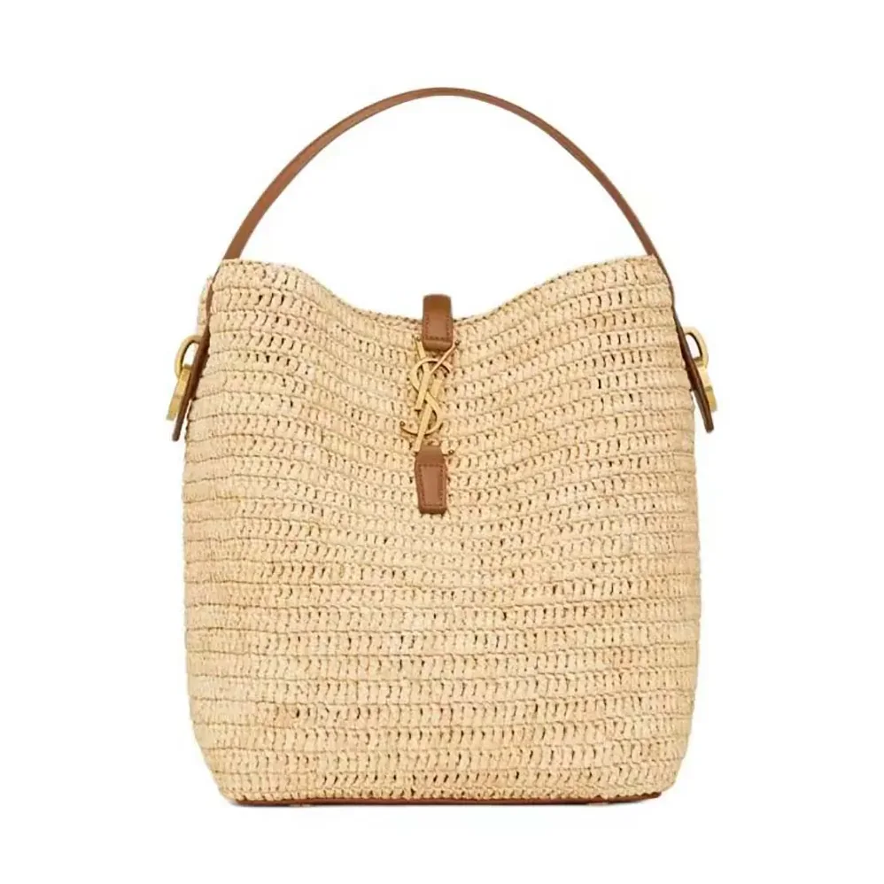 Saint Laurent YSL Le 37 Leather for Women in trimmed Raffia Bucket Bag Saint Laurent YSL Le 37 Leather for Women in trimmed Raffia Bucket Bag