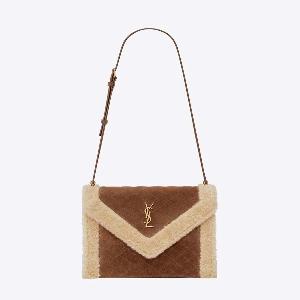 Saint Laurent YSL Gaby Satchel in Quilted Suede and Shearling for Women