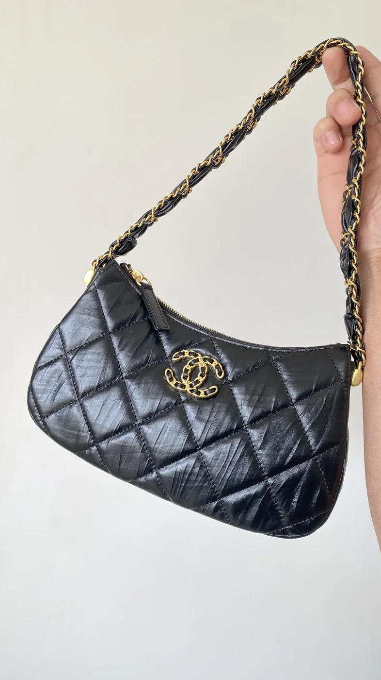 Chanel CC Hobo Bag in Black Gold Hardware