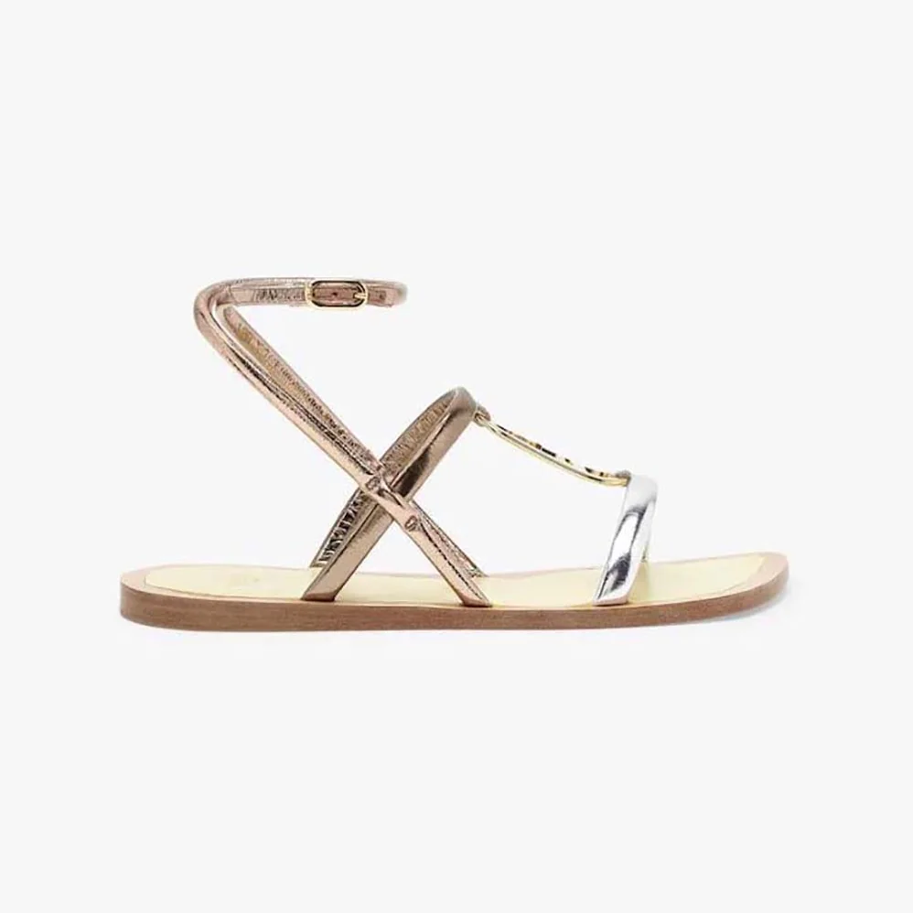 Fendi O Lock Silver Nappa Leather Sandals for Women Fendi O Lock Silver Nappa Leather Sandals for Women