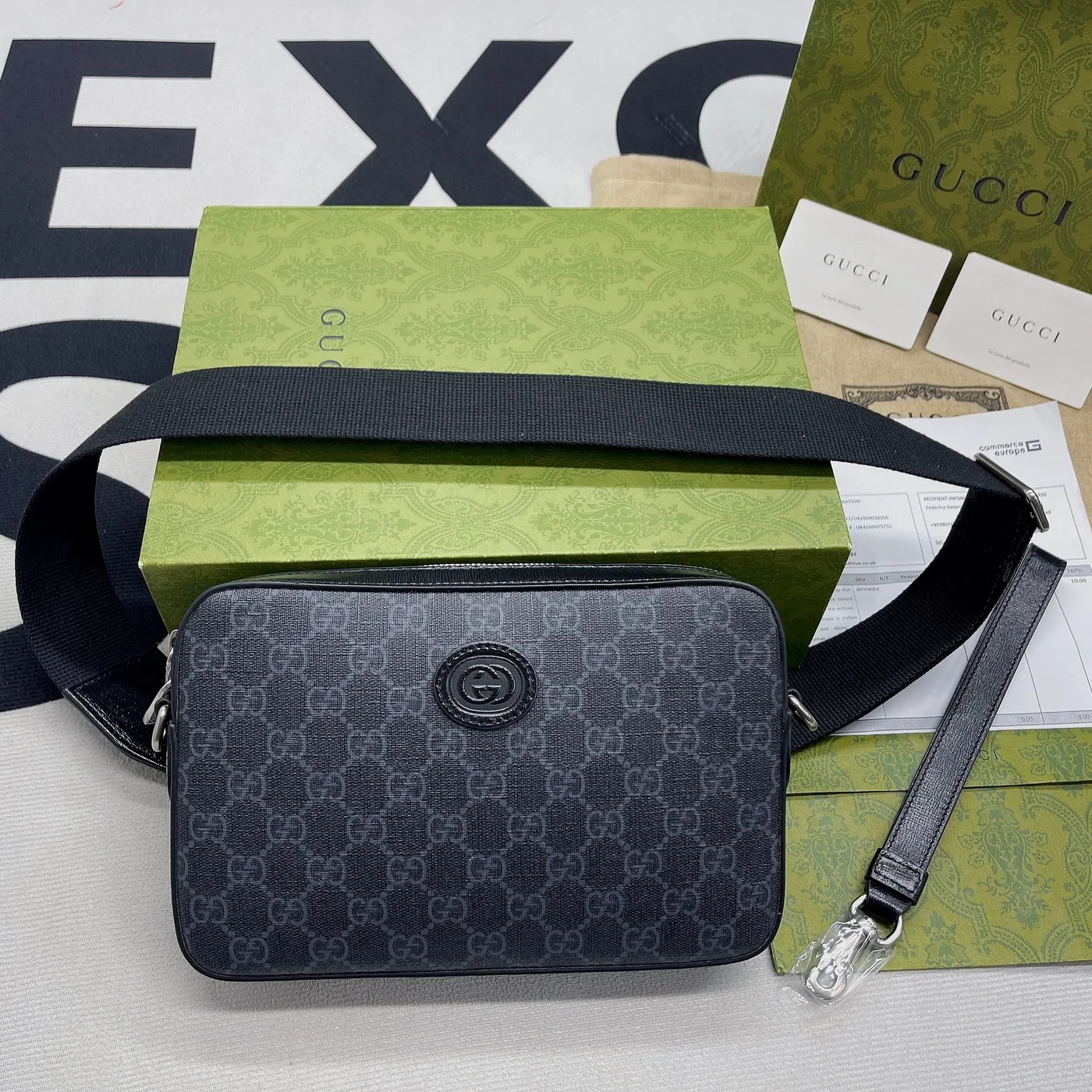 Gucci Shoulder Bag With Interlocking G Black GG Supreme Canvas / Gucci Shoulder Bag With Interlocking G Black GG Supreme Canvas /