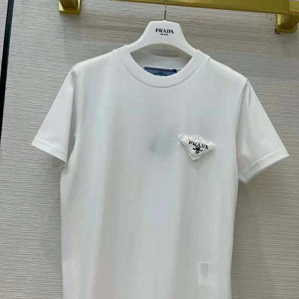 Prada Embroidered Jersey T-shirt for Women in White