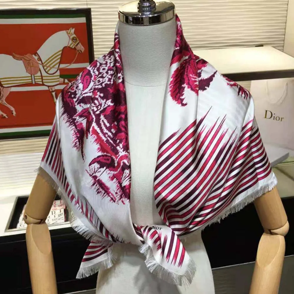 Dior Palms Square Scarf Burgundy Silk Twill for Women