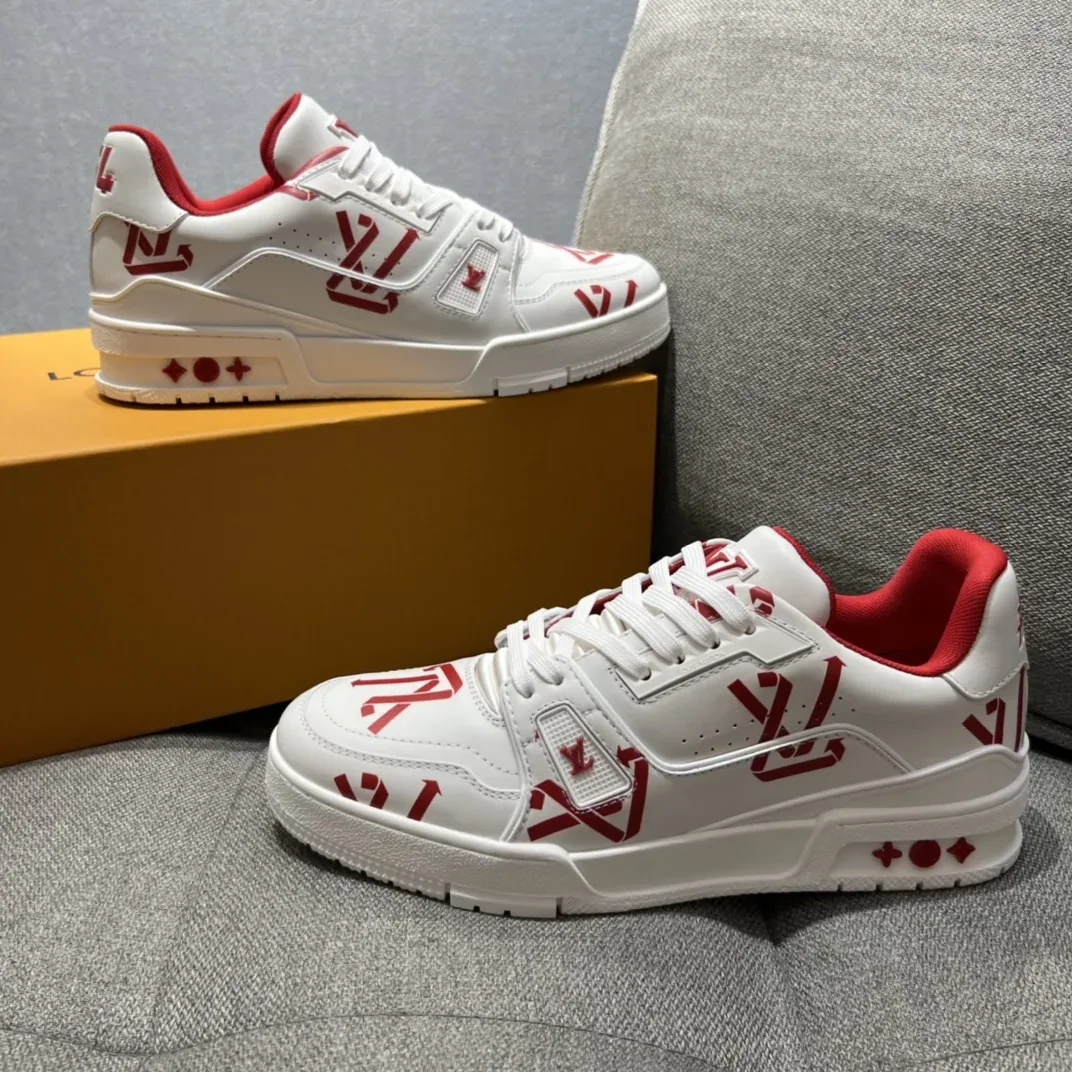 Louis Vuitton LV Trainer Sneaker Red LV 1AAGYR Louis Vuitton LV Trainer Sneaker Red LV 1AAGYR