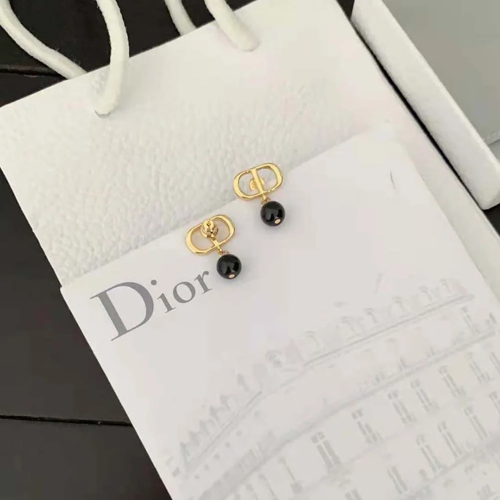Dior Petit CD Earrings Gold-Finish Metal and Black Resin Pearls for Women Dior Petit CD Earrings Gold-Finish Metal and Black Resin Pearls for Women
