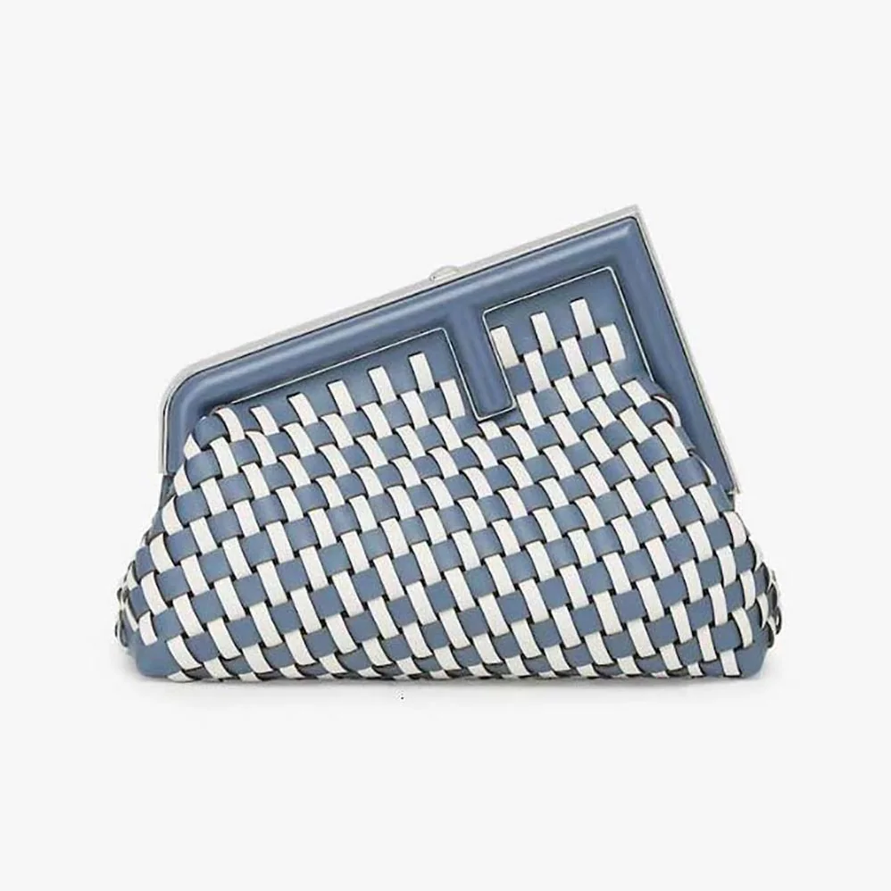 Fendi First Small White and Blue Woven Leather Bag for Women
