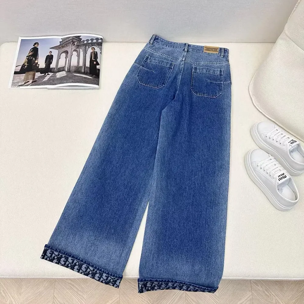 Dior Flared Jeans Blue Stonewashed Cotton Denim with Dior Oblique Interior for Women