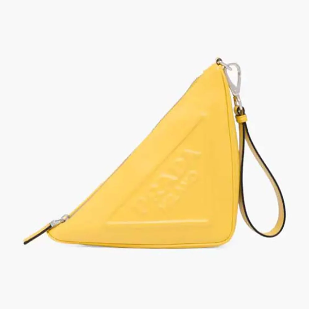 Prada Leather Triangle Leather Pouch for Women in Yellow