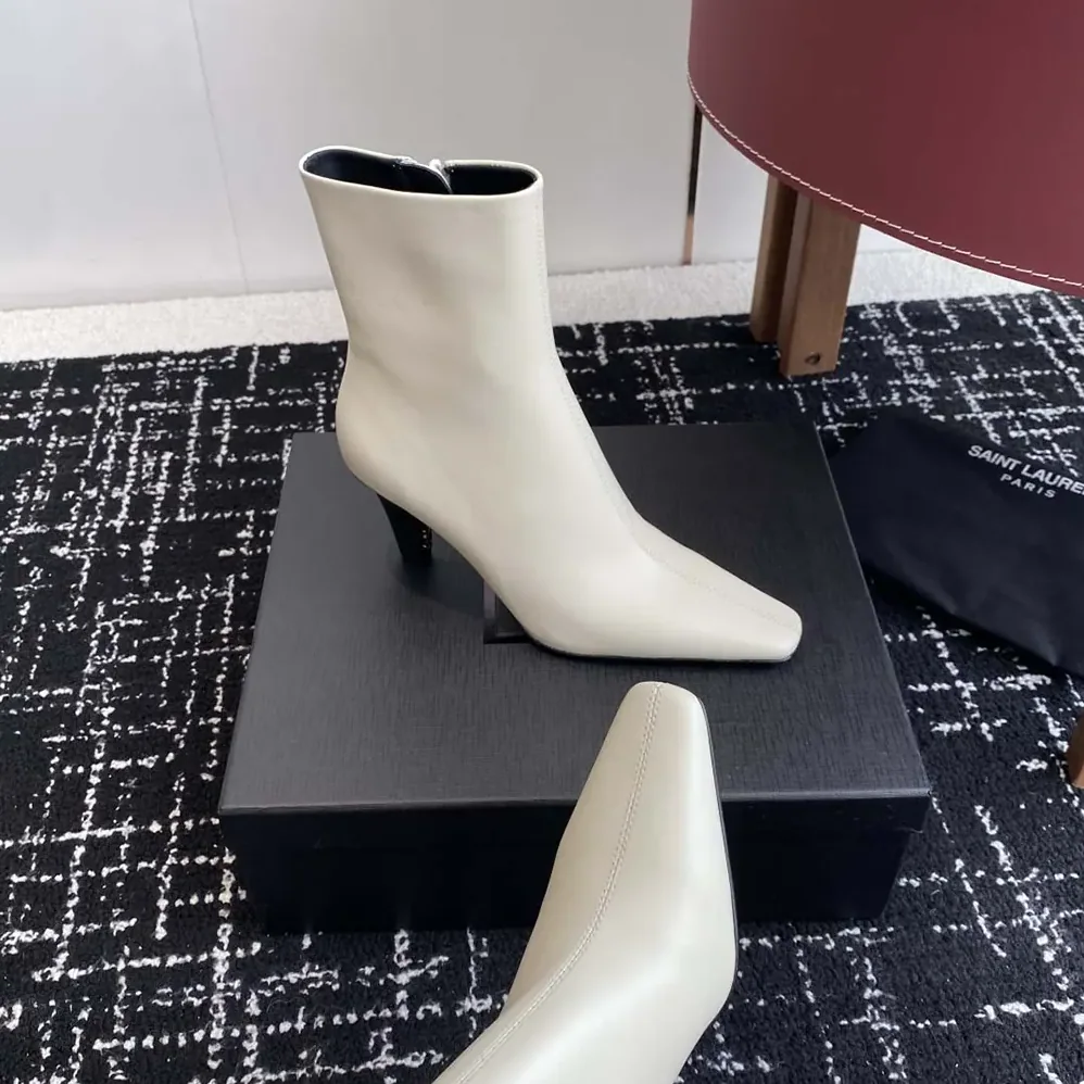 Saint Laurent YSL Jill Booties In Smooth Leather for Women in White