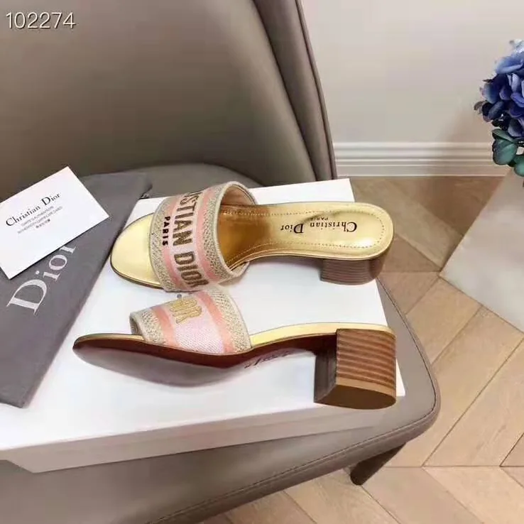 Dior Dway Mule in Embroidered Cotton for Women in Gold Dior Dway Mule in Embroidered Cotton for Women in Gold