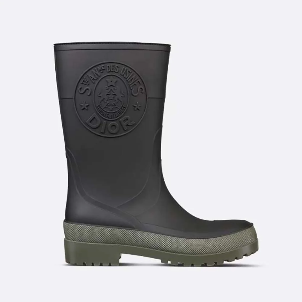 Dior Diorunion Rain Boot Black and Khaki Two-Tone Rubber with Dior Union Motif for Women
