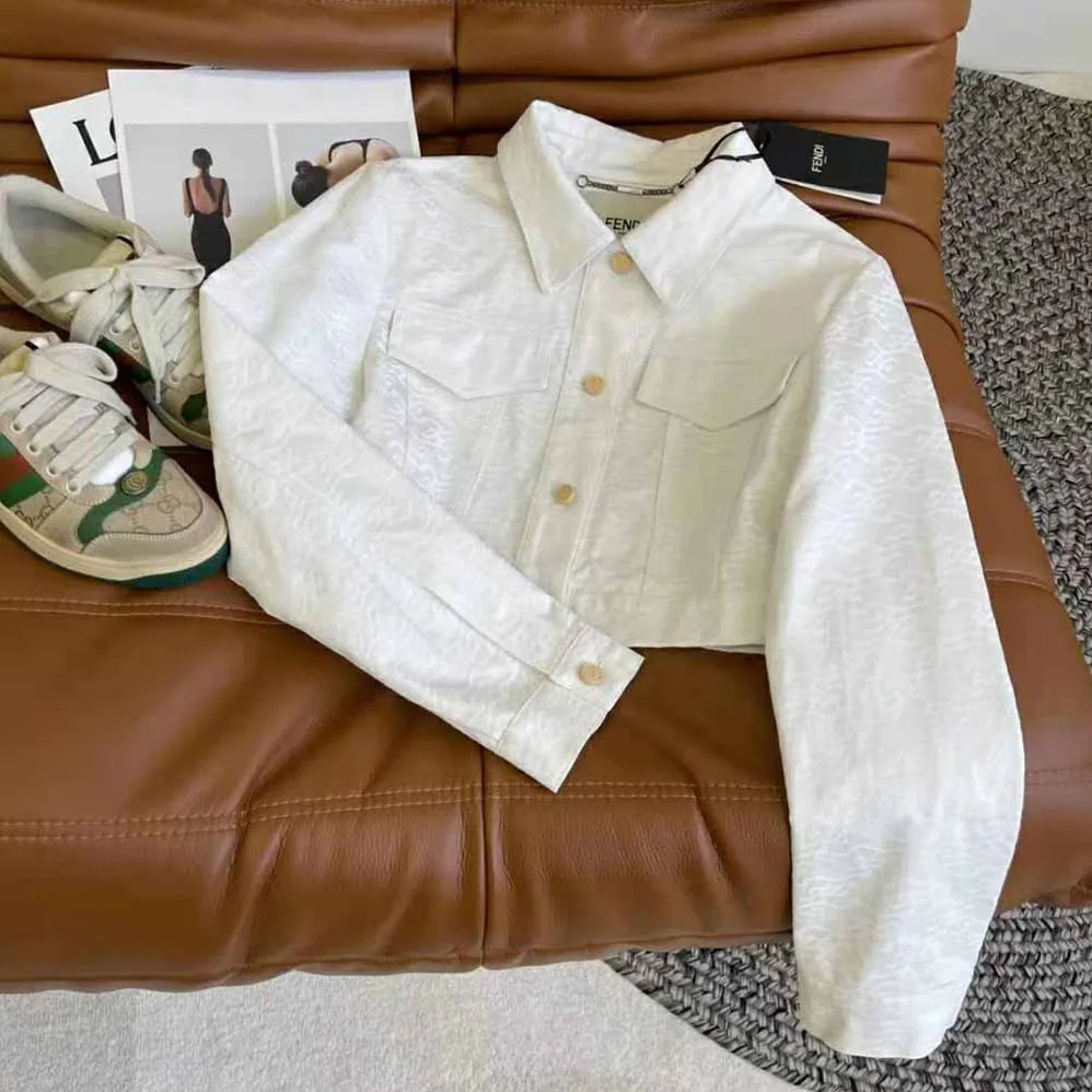 Fendi White Denim Cropped Jacket for Women Fendi White Denim Cropped Jacket for Women